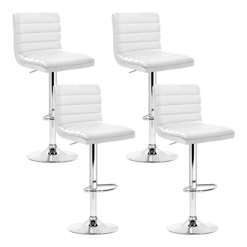 Set of 4 PU Leather Lined Pattern Bar Stools- White and Chrome