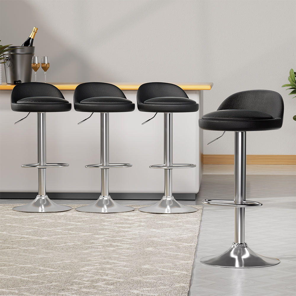 Set of 4 Nuvo Bar Stools PU Leather Gas Lift Black