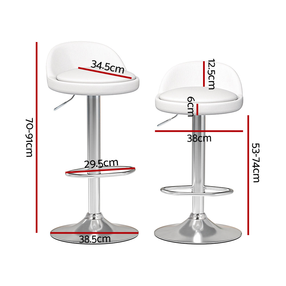 Bar Stools Kitchen Stool Chairs Dining Gas Lift Swivel Leather White x2