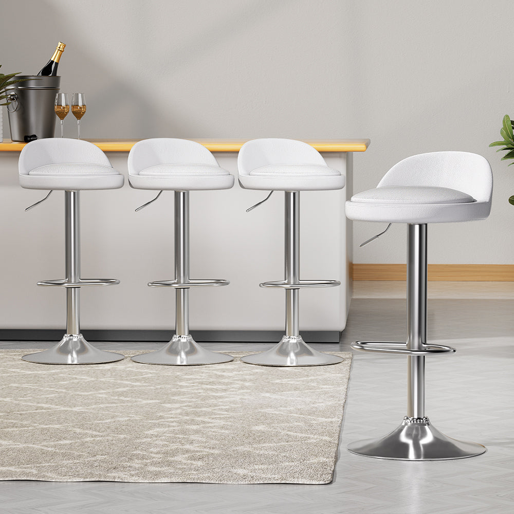 Set of 4 Nuvo Bar Stools PU Leather Gas Lift White