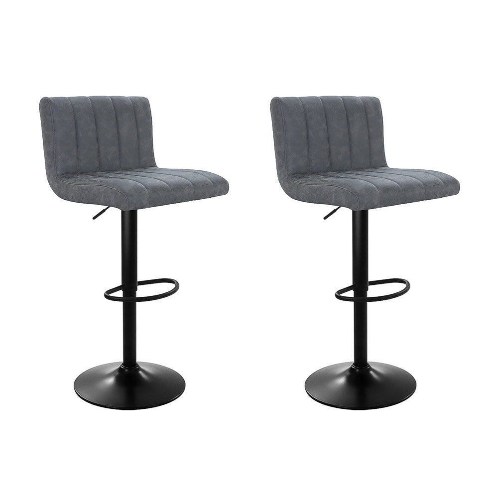 Set of 2 Bar Stools PU Leather Line Style - Grey