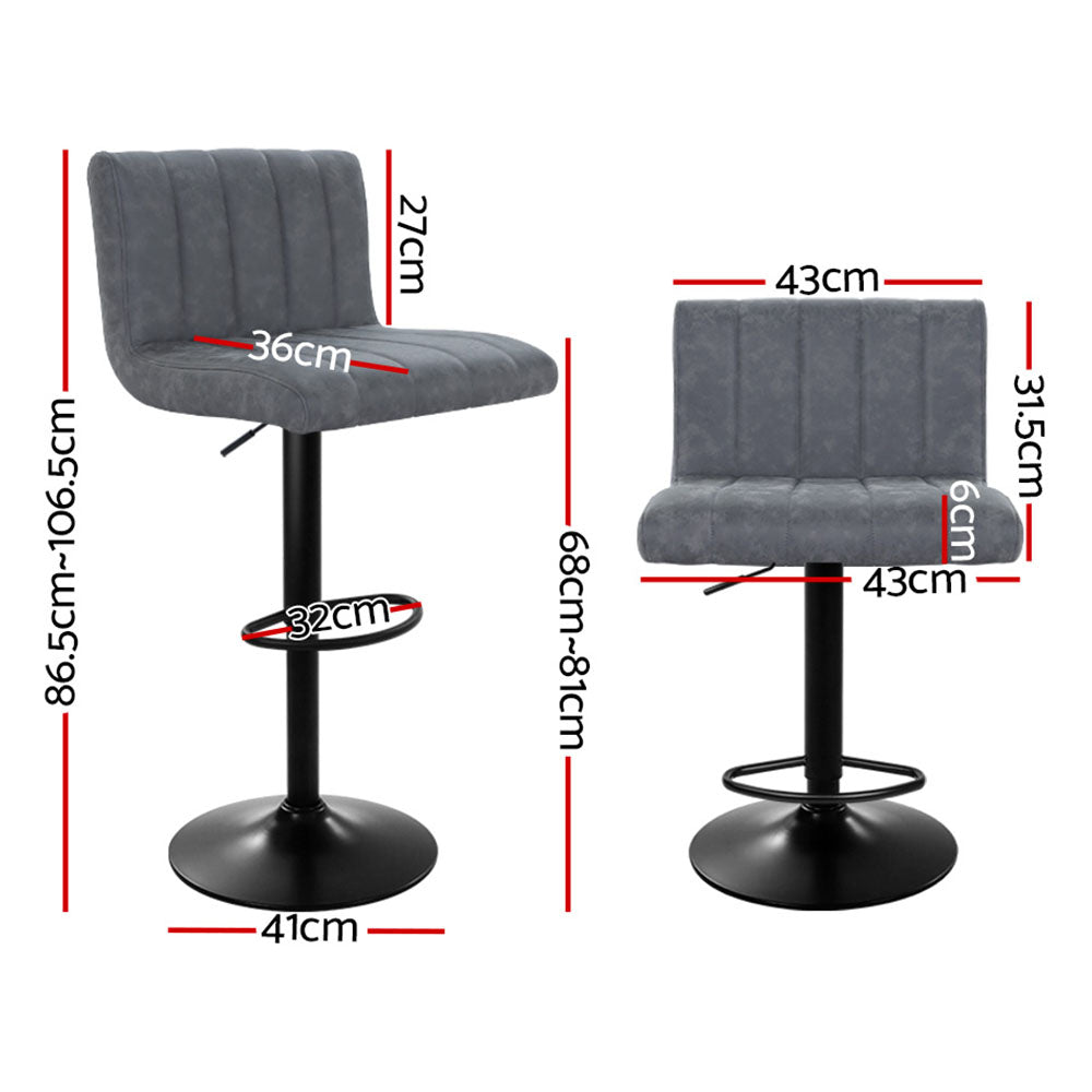 Set of 2 Bar Stools PU Leather Line Style - Grey