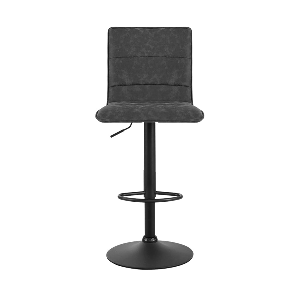 Set of 2 Bar Stools PU Leather Smooth Line Style - Grey and Black