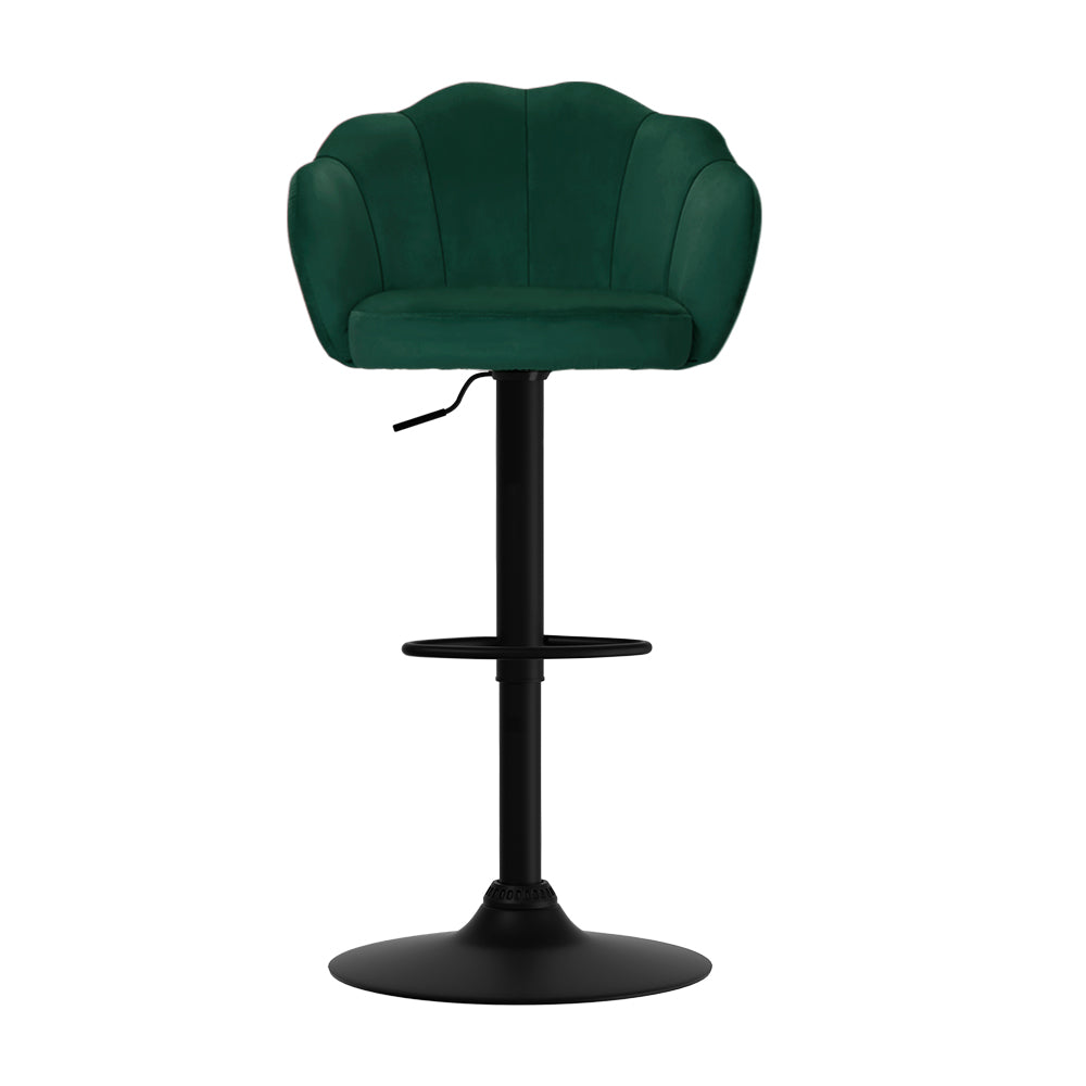 Set of 2 Bar Stools Kitchen Stool Swivel Chair Gas Lift Velvet Chairs Green Nessah