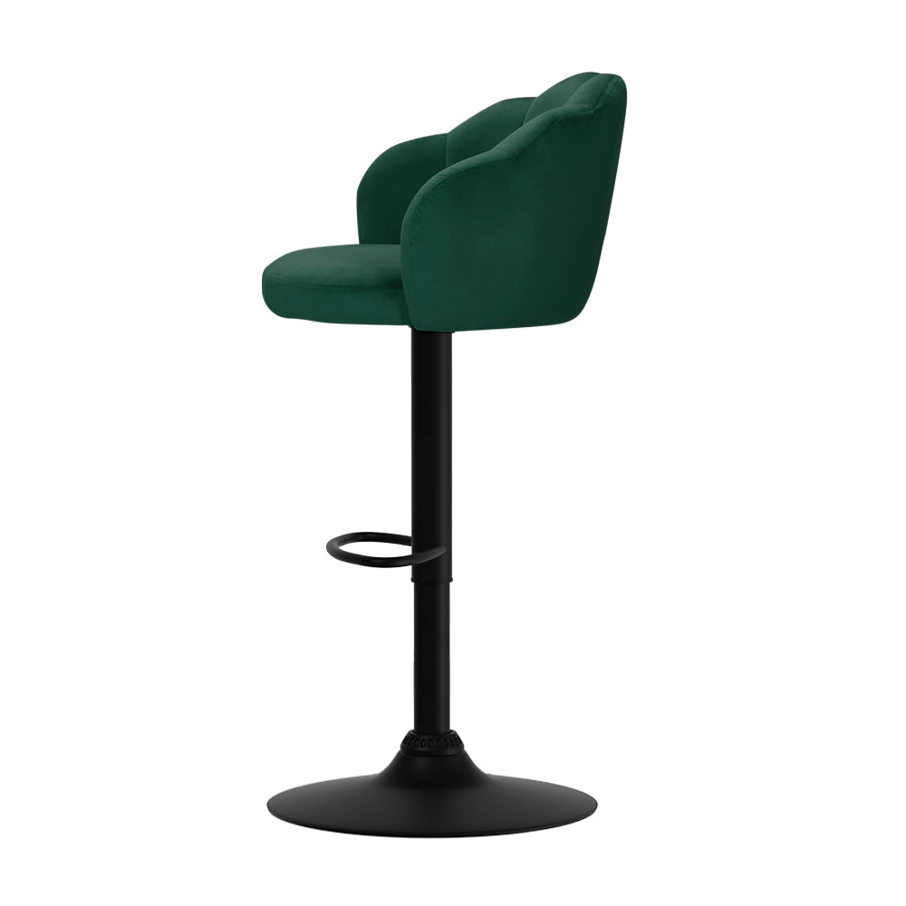 Set of 2 Bar Stools Kitchen Stool Swivel Chair Gas Lift Velvet Chairs Green Nessah