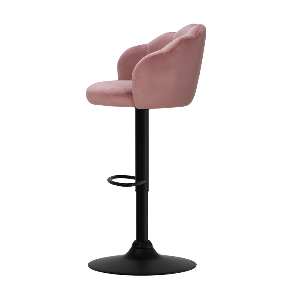 Set of 2 Bar Stools Kitchen Stool Swivel Chair Gas Lift Velvet Chairs Pink Nessah