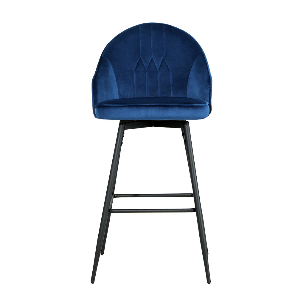 Set of 2 Bar Stools Kitchen Stool Dining Chairs Velvet Chair Barstool Blue Mesial