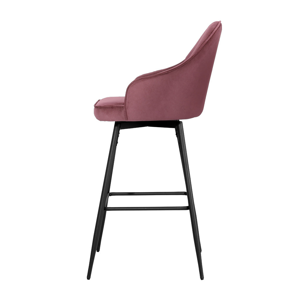 Set of 2 Bar Stools Kitchen Stool Dining Chairs Velvet Chair Barstool Pink Mesial