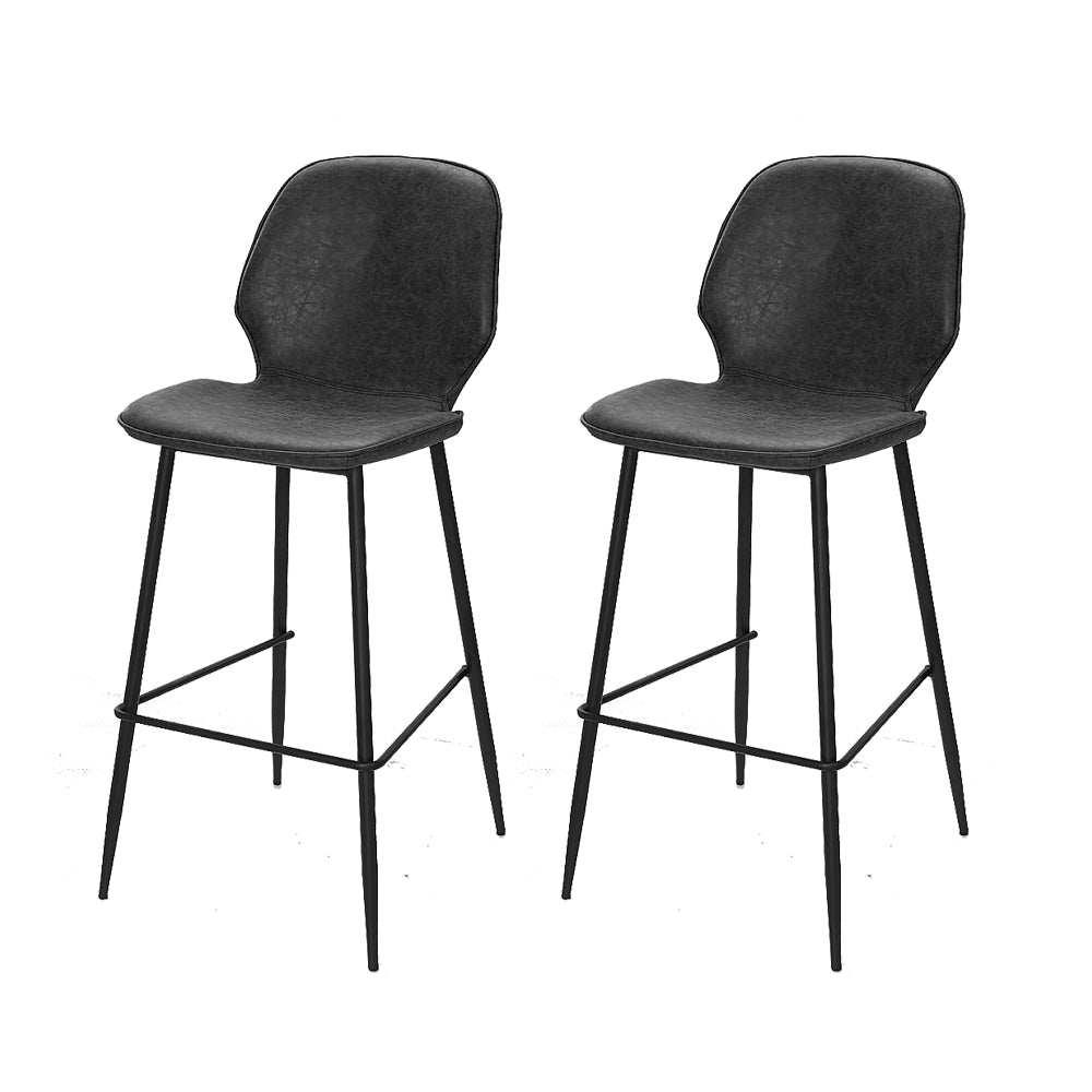 Set of 2 Bar Stools Kitchen Stool Barstool Dining Chairs Leather Black Kingsley