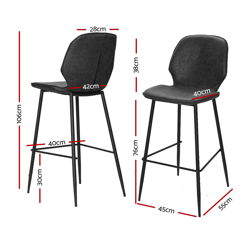 Set of 2 Bar Stools Kitchen Stool Barstool Dining Chairs Leather Black Kingsley