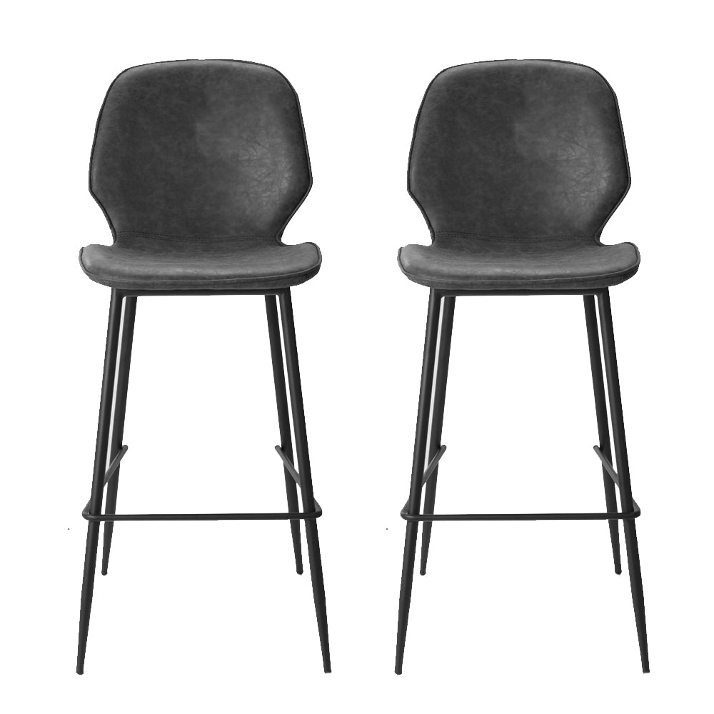 Set of 2 Bar Stools Kitchen Stool Barstool Dining Chairs Leather Black Kingsley