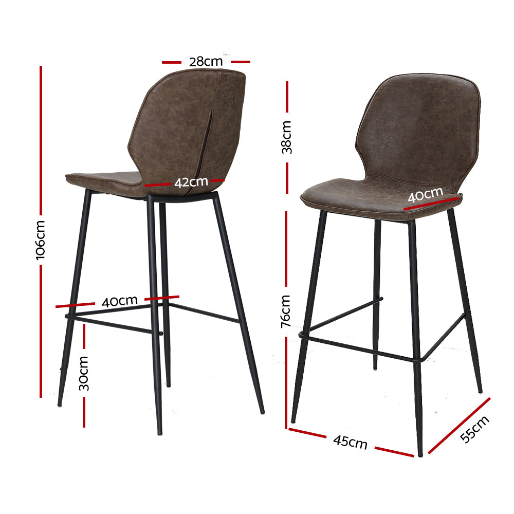 Set of 2 Bar Stools Kitchen Stool Barstool Dining Chairs Leather Brown Kingsley