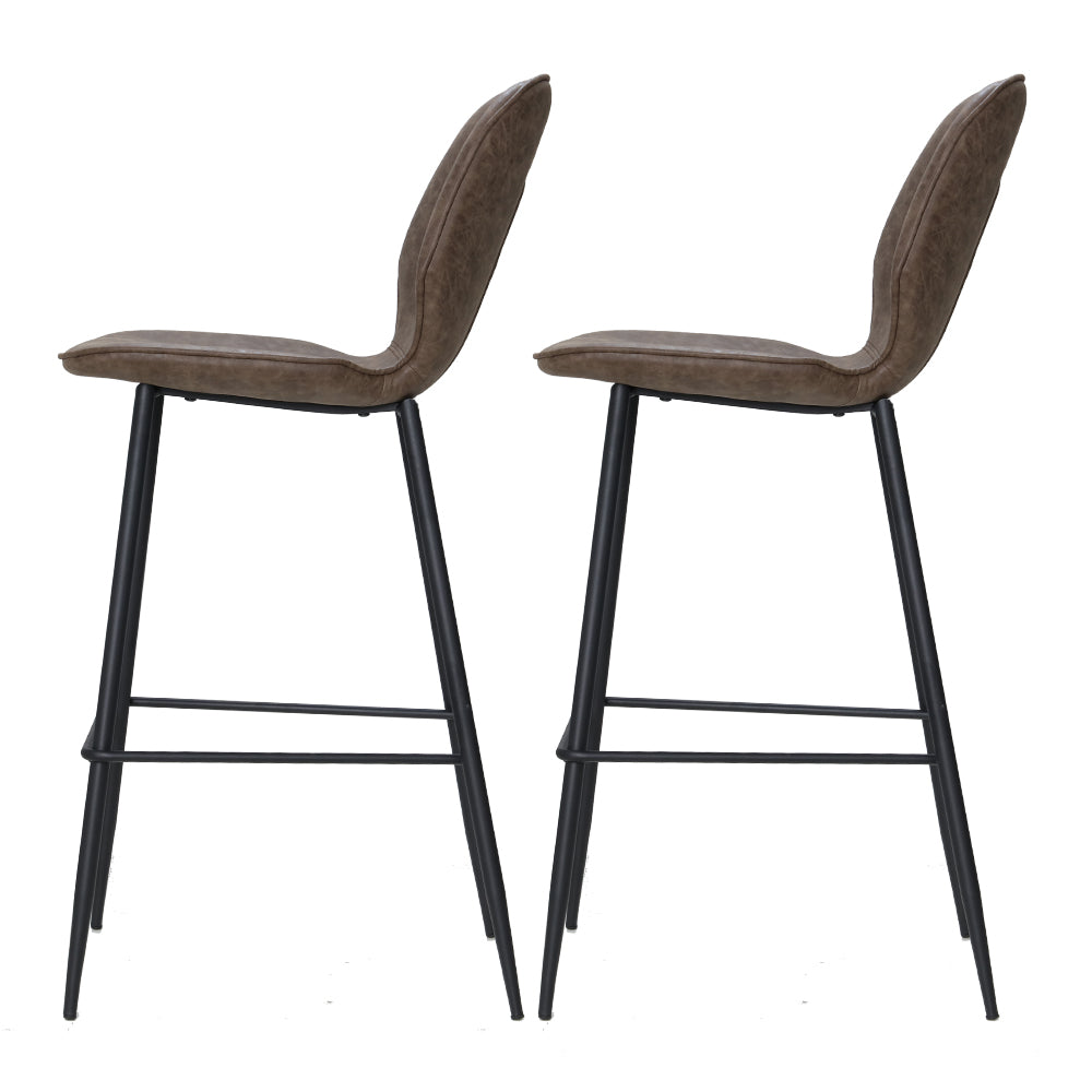 Set of 2 Bar Stools Kitchen Stool Barstool Dining Chairs Leather Brown Kingsley