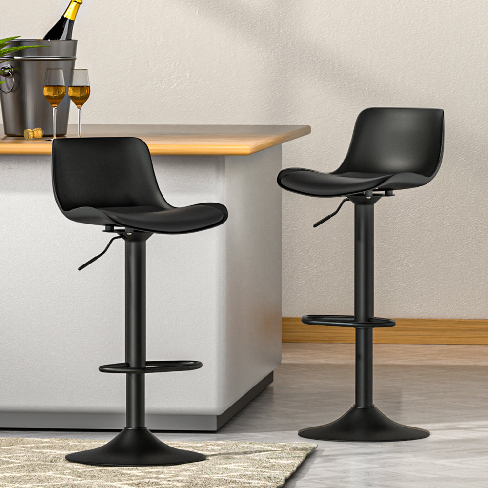 Bar Stools Kitchen Swivel Gas Lift Stool Leather Dining Chairs Black x2