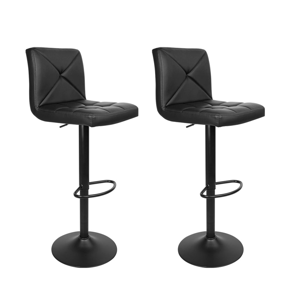 Set of 2 PU Leather Gas Lift Bar Stools - Black