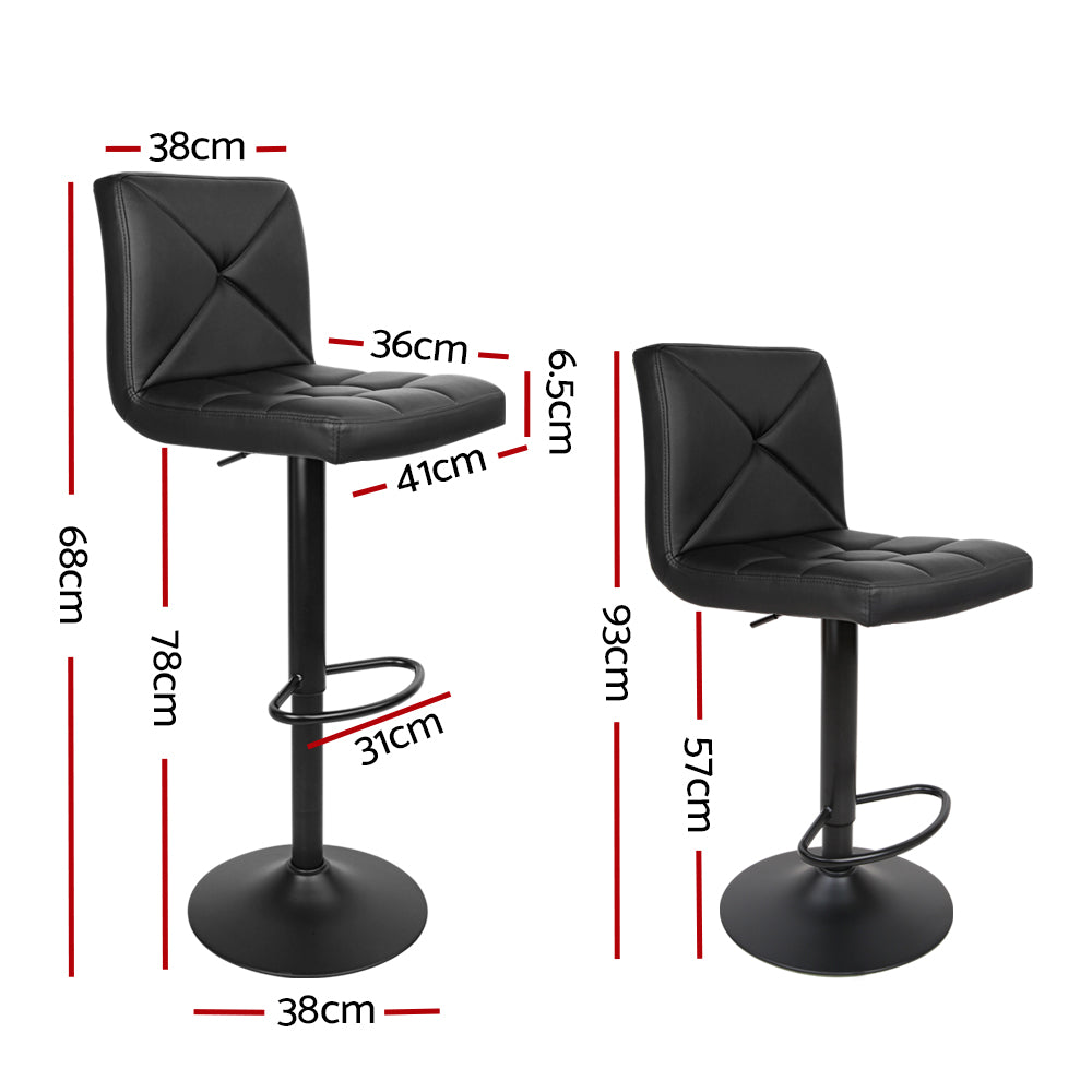 Set of 2 PU Leather Gas Lift Bar Stools - Black