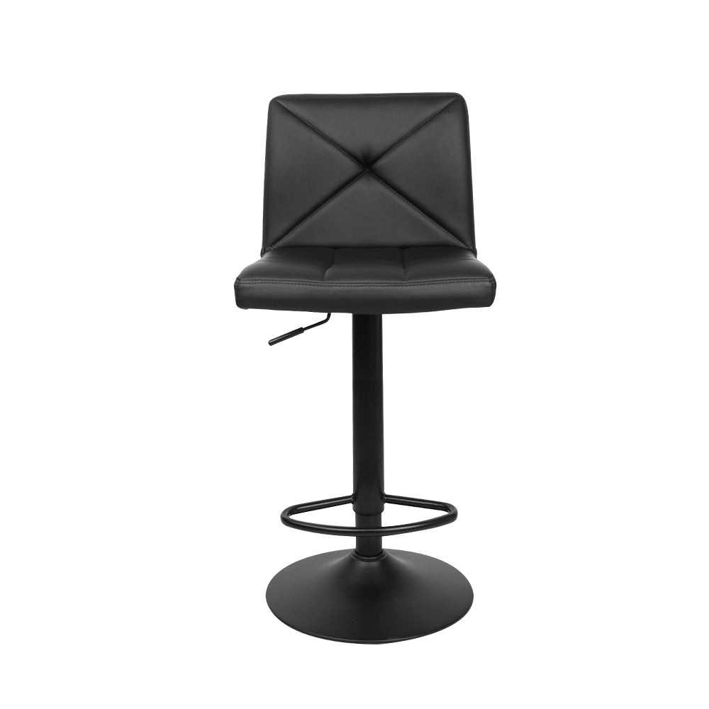 Set of 2 PU Leather Gas Lift Bar Stools - Black