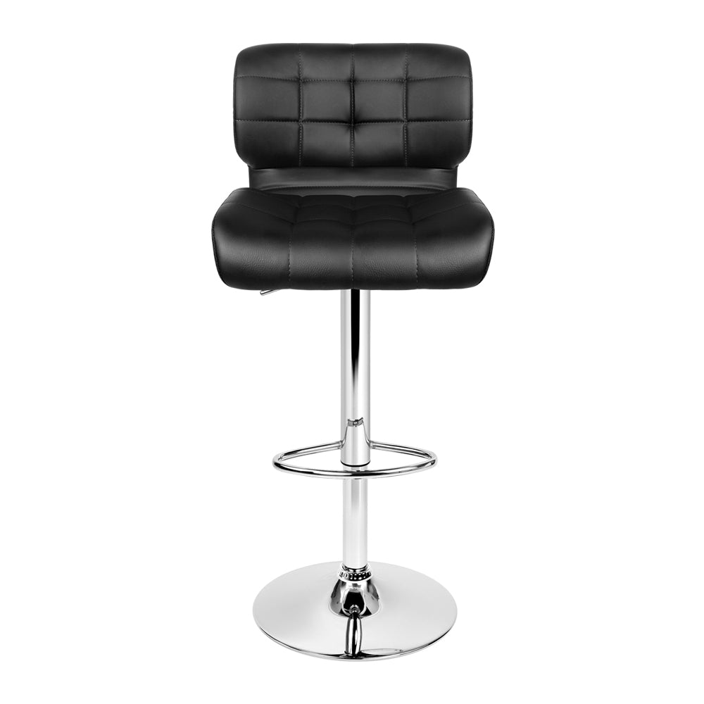 Set of 2 PU Leather Gas Lift Bar Stools - Black and Chrome