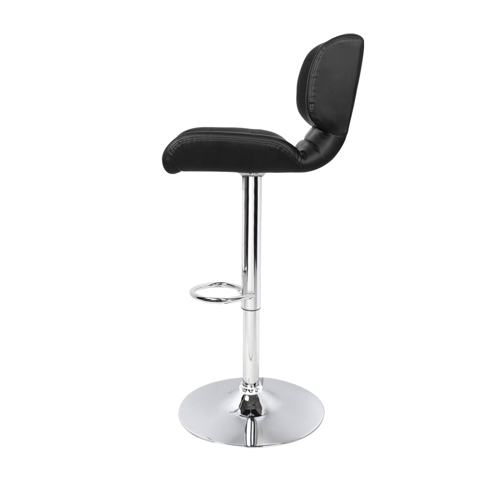 Set of 2 PU Leather Gas Lift Bar Stools - Black and Chrome