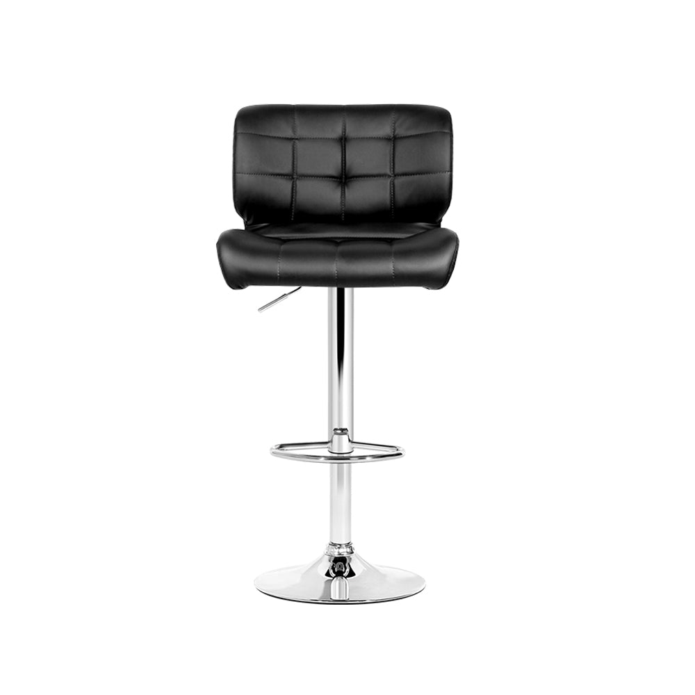 Set of 4 PU Leather Gas Lift Bar Stools - Black and Chrome