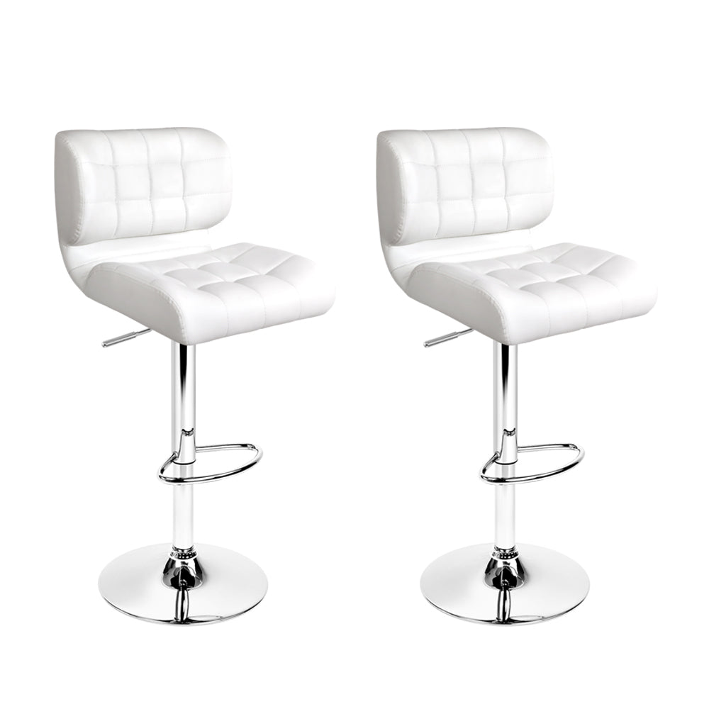 Set of 2 PU Leather Gas Lift Bar Stools - White and Chrome