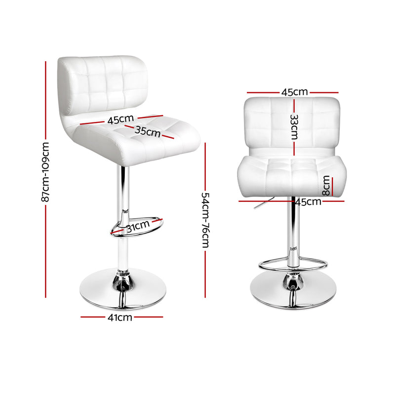 Set of 2 PU Leather Gas Lift Bar Stools - White and Chrome