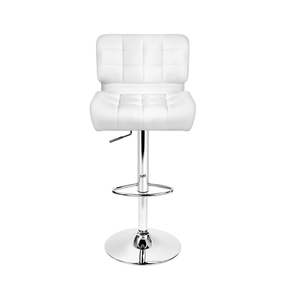 Set of 2 PU Leather Gas Lift Bar Stools - White and Chrome