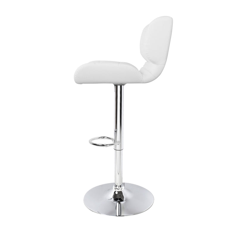 Set of 2 PU Leather Gas Lift Bar Stools - White and Chrome