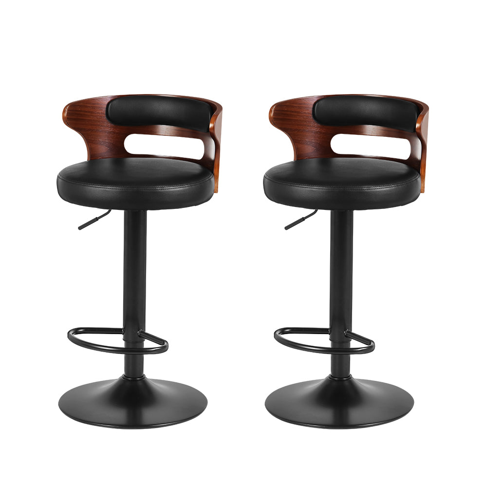 Set of 2 Grandeur Wooden Bar Stools - Black