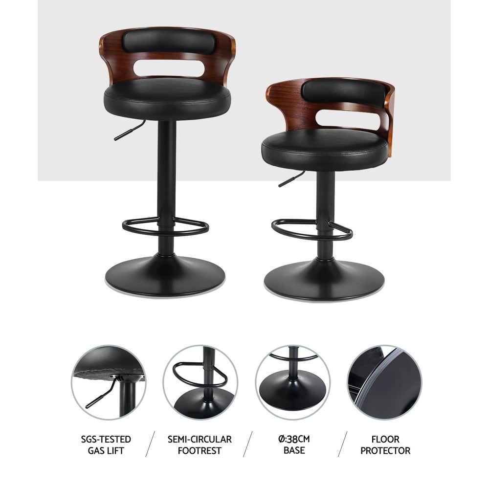 Set of 2 Grandeur Wooden Bar Stools - Black