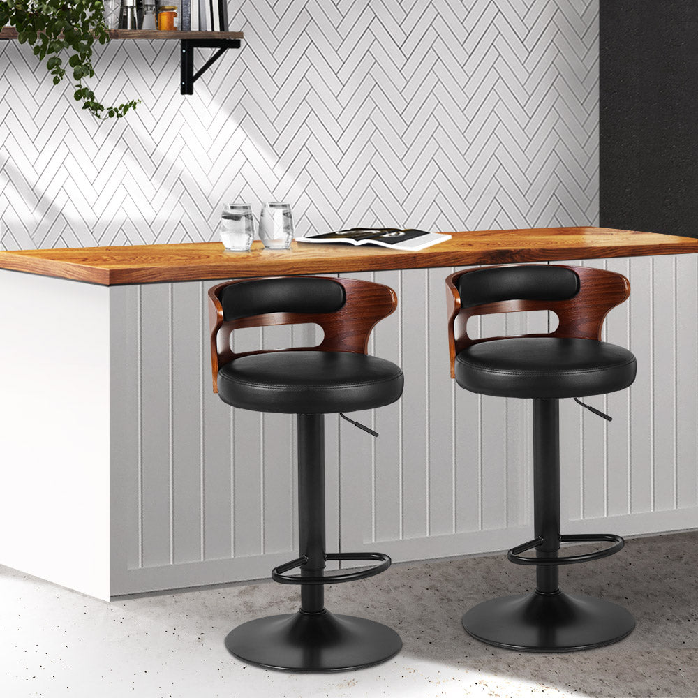 Set of 2 Grandeur Wooden Bar Stools - Black