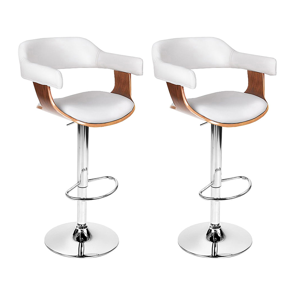 Set of 2 Finley Wooden Gas Lift Bar Stools With Armrest White