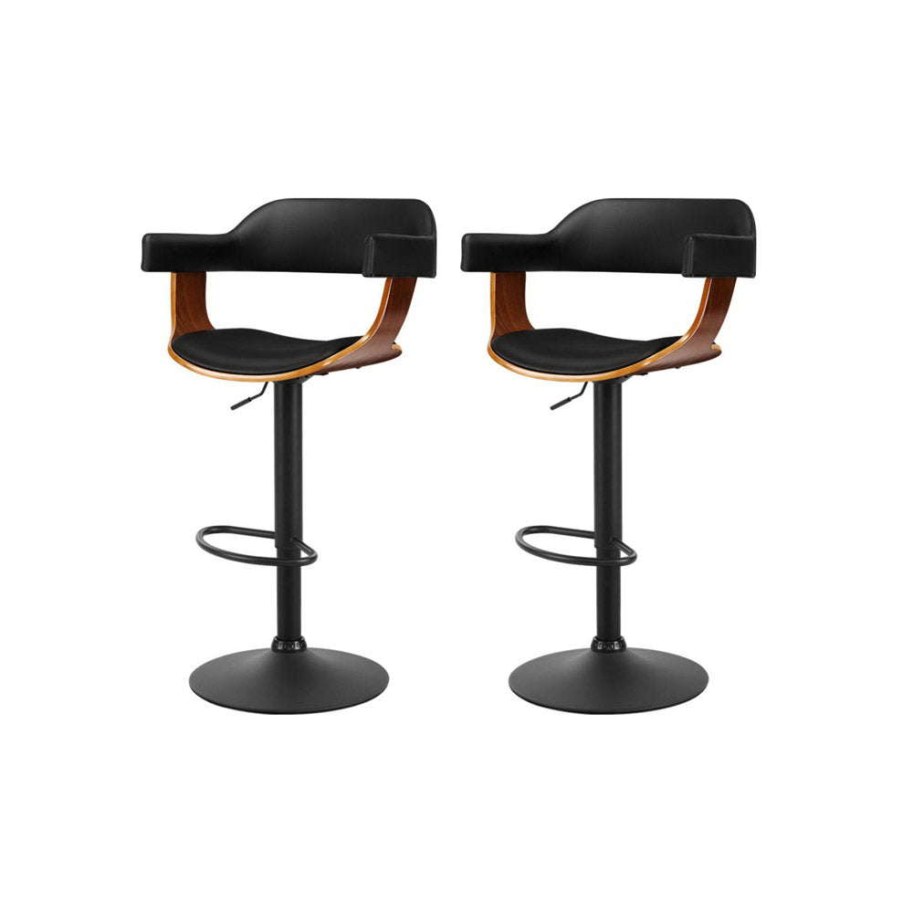 Set of 2 Flynn Wooden Gas Lift Bar Stools With Armrest Black