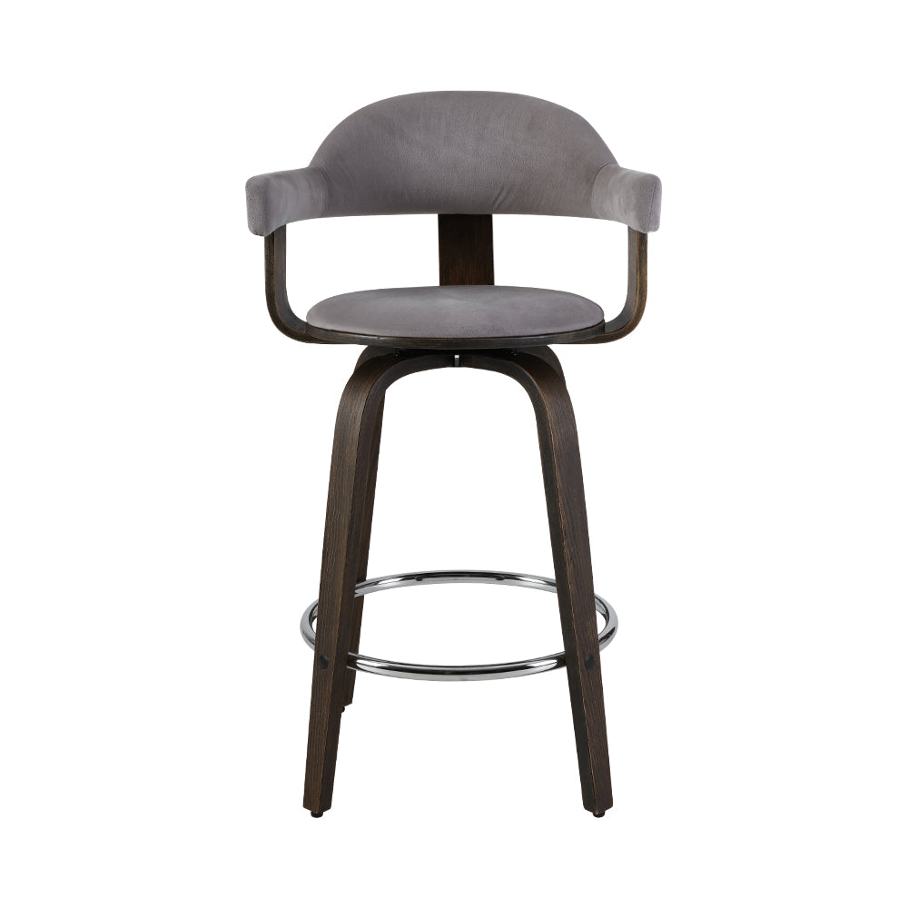 Set of 2 Bar Stools Wooden Swivel Bar Stool Kitchen Dining Chair - Wood, Chrome and Grey