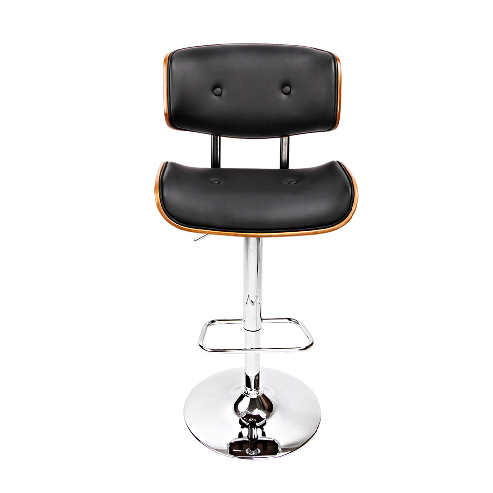 Hailey Wood and Leather Gas Lift Bar Stool Black and Chrome