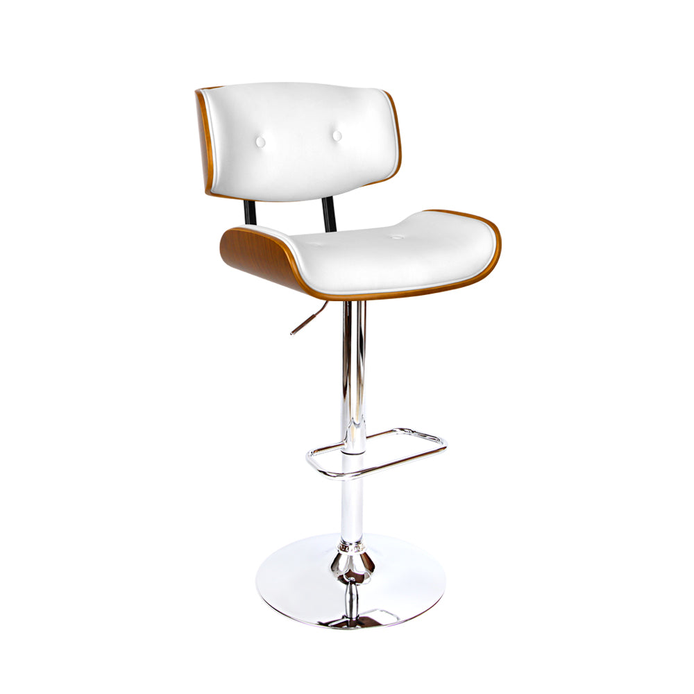 Hailey Wood and Leather Gas Lift Bar Stool White and Chrome