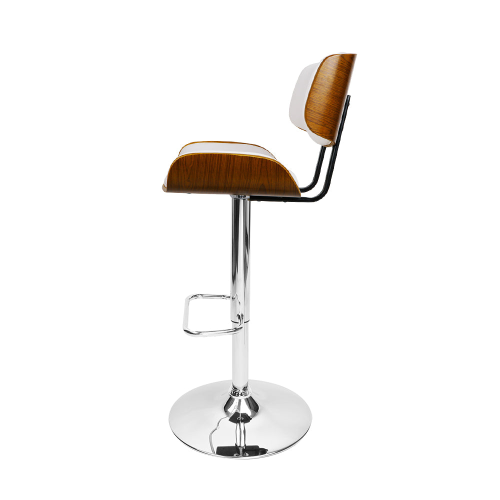 Hailey Wood and Leather Gas Lift Bar Stool White and Chrome