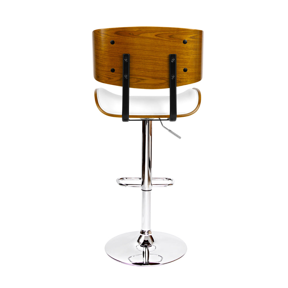 Hailey Wood and Leather Gas Lift Bar Stool White and Chrome