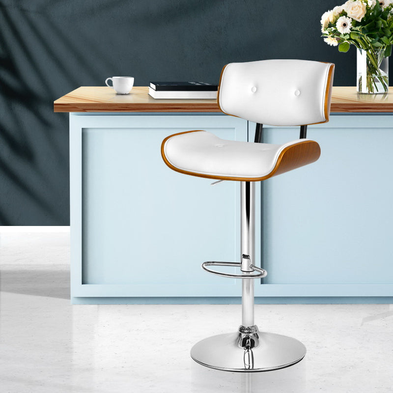 Hailey Wood and Leather Gas Lift Bar Stool White and Chrome