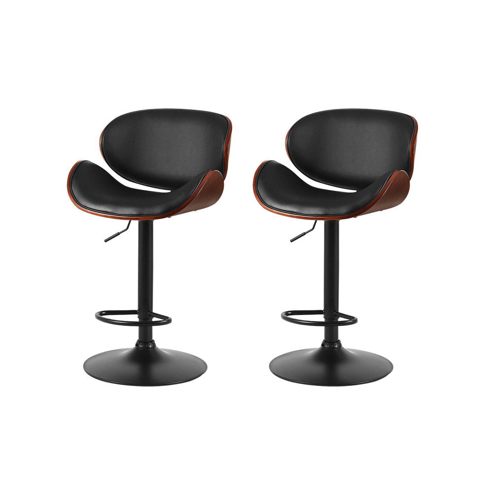 Set of 2 Joyce Wooden Gas Lift Bar Stools Black