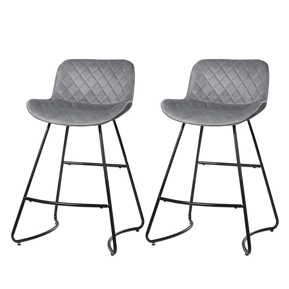 Set of 2 Bar Stools Kitchen Stool Chairs Chair Velvet Barstool Barstools Grey