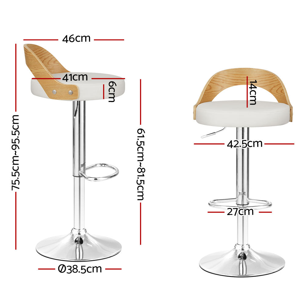 Set of 2 Bar Stools Kitchen Gas Lift Wooden Stool Metal Barstools White Swivel