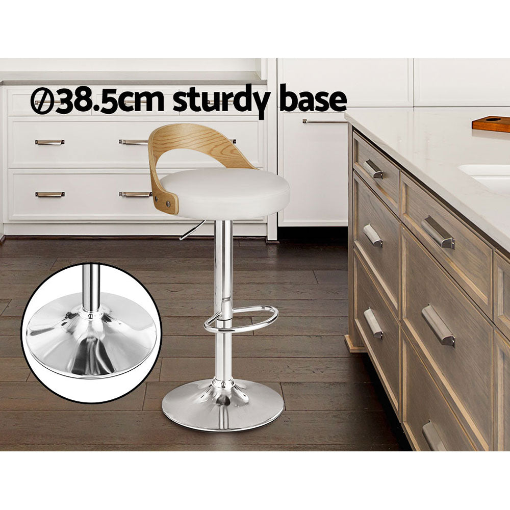 Set of 2 Bar Stools Kitchen Gas Lift Wooden Stool Metal Barstools White Swivel