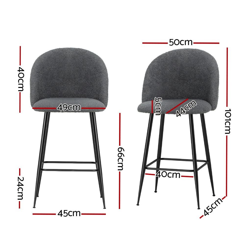 Set of 2 Bar Stools Kitchen Dining Chair Stool Chairs Sherpa Boucle Charcoal