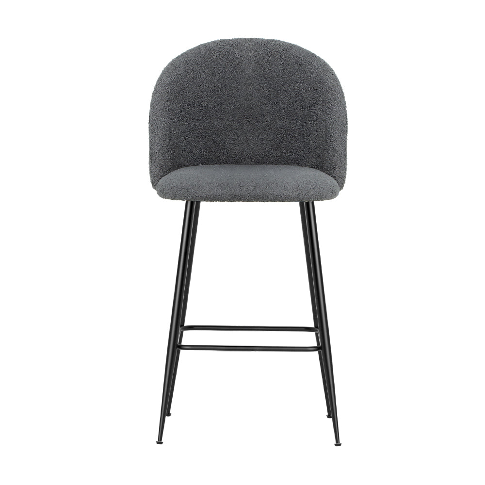 Set of 2 Bar Stools Kitchen Dining Chair Stool Chairs Sherpa Boucle Charcoal