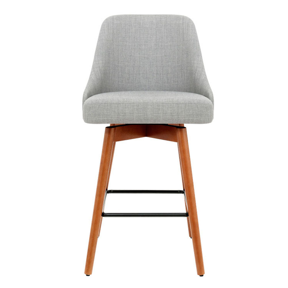 Set of 2 Wooden Fabric Bar Stools Square Footrest - Light Grey