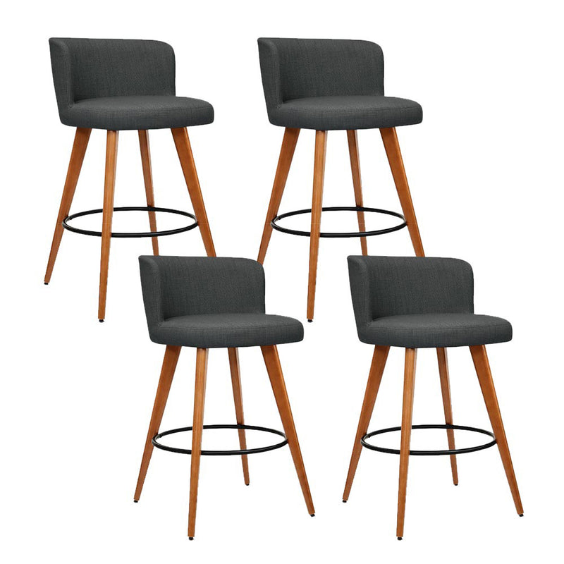 Set of 4 Wooden Fabric Bar Stools Circular Footrest - Charcoal