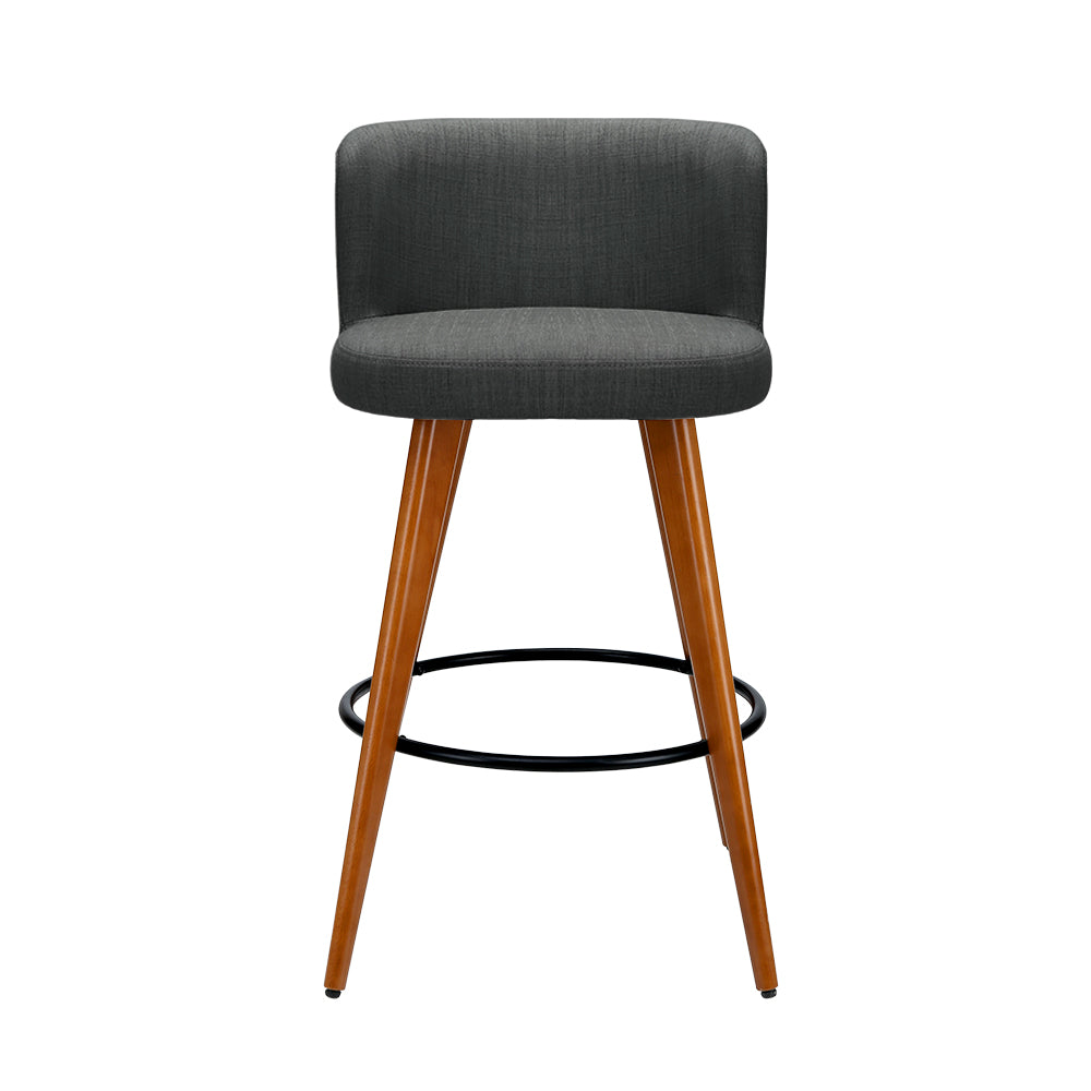 Set of 4 Wooden Fabric Bar Stools Circular Footrest - Charcoal