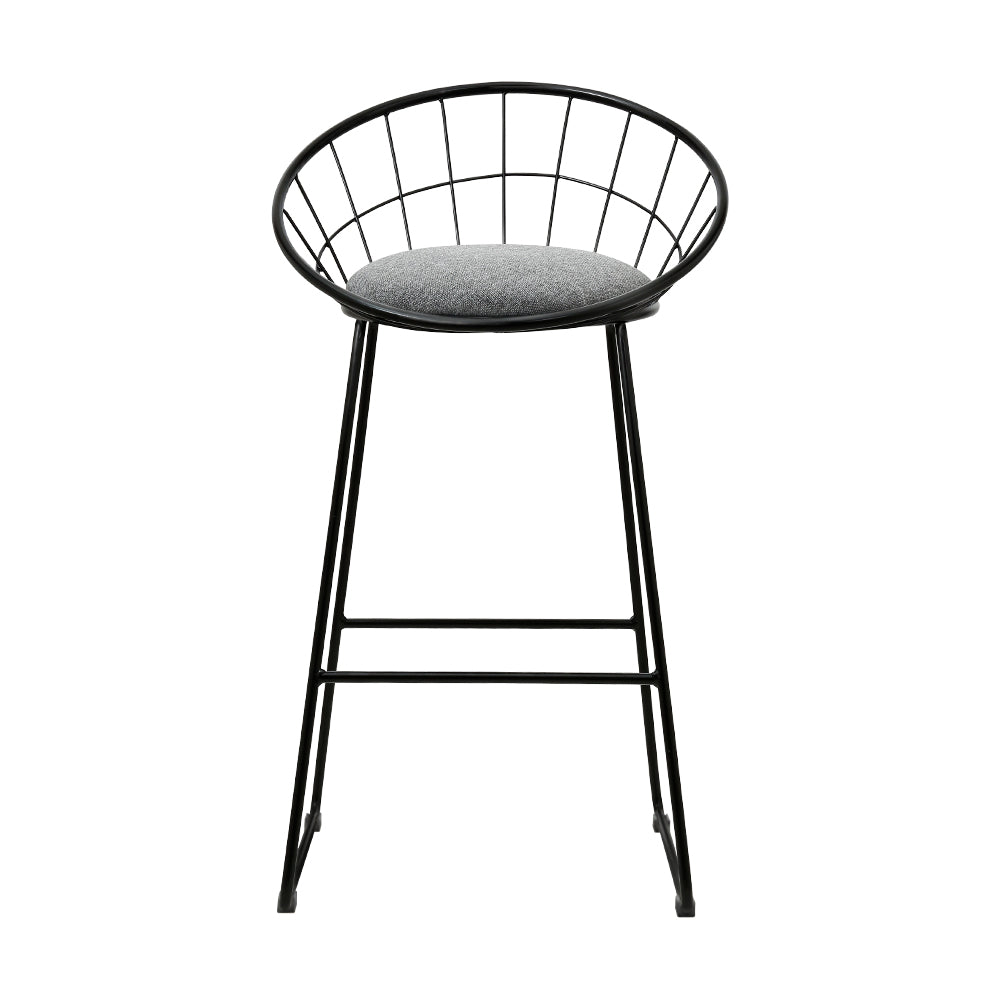 Set of 2 Bar Stools Steel Fabric - Grey and Black