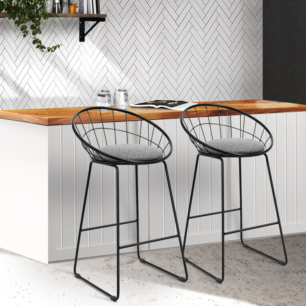 Set of 2 Bar Stools Steel Fabric - Grey and Black